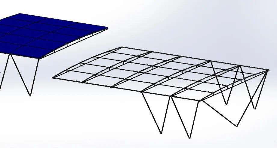 A 3D CAD model of the solar panel superstructure design for the catamaran.
