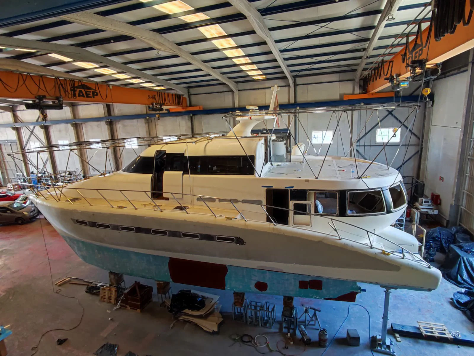 A wide view of the newly installed solar panel superstructure.