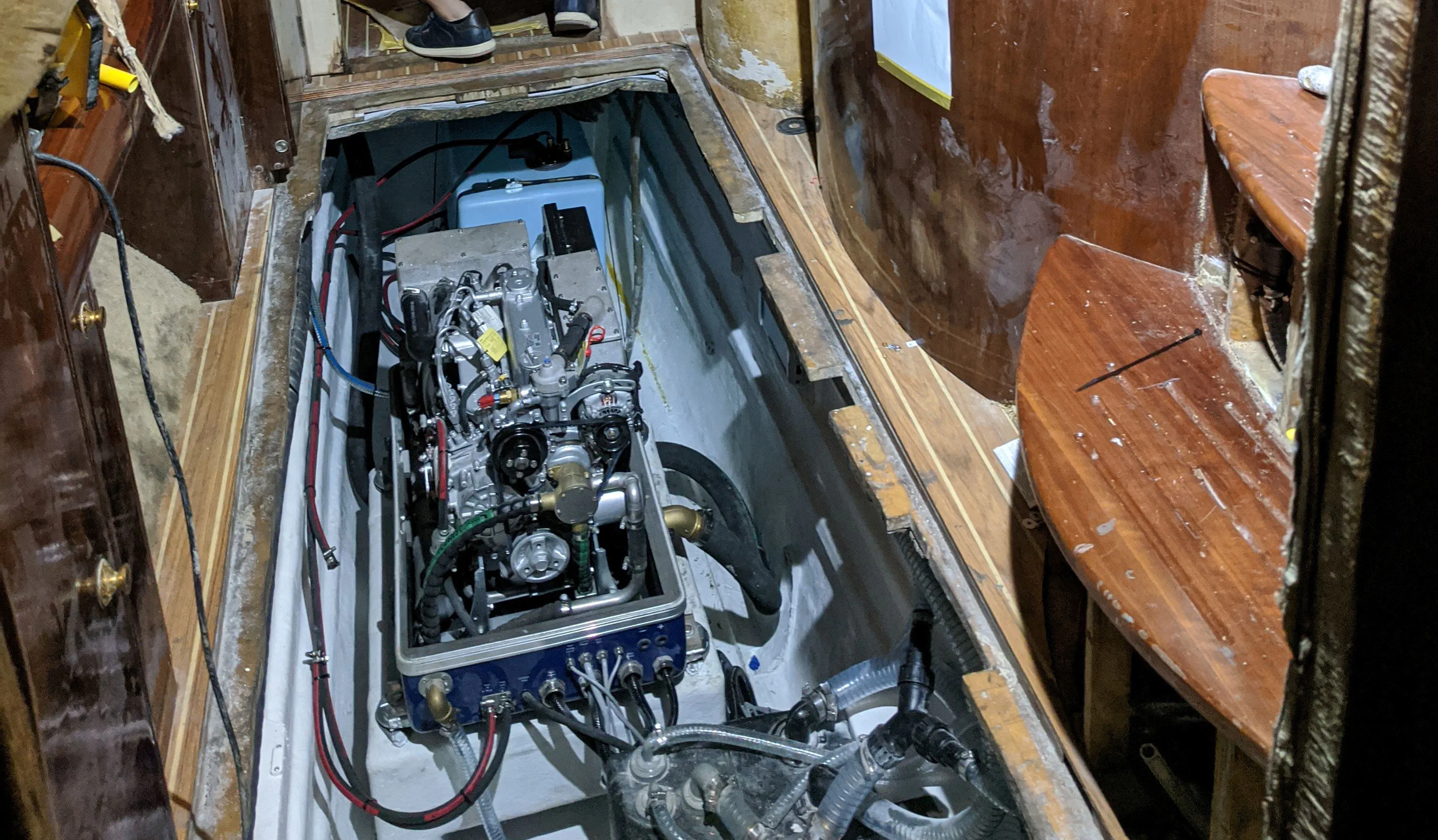 The generator safely positioned in the starboard engine room.