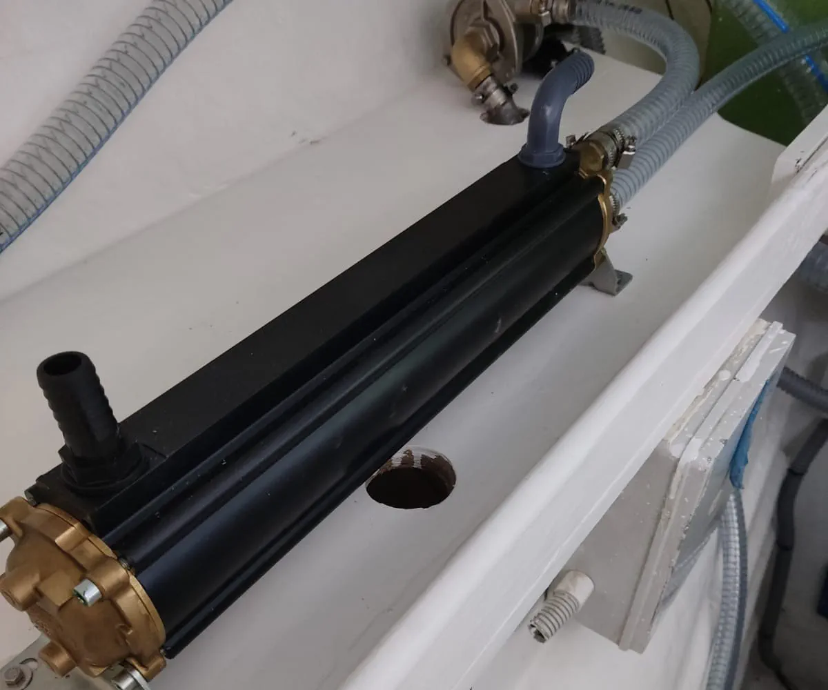 Motor Cooling Heat Exchanger The Mota heat exchanger installed in an aft locker for the motor cooling system.