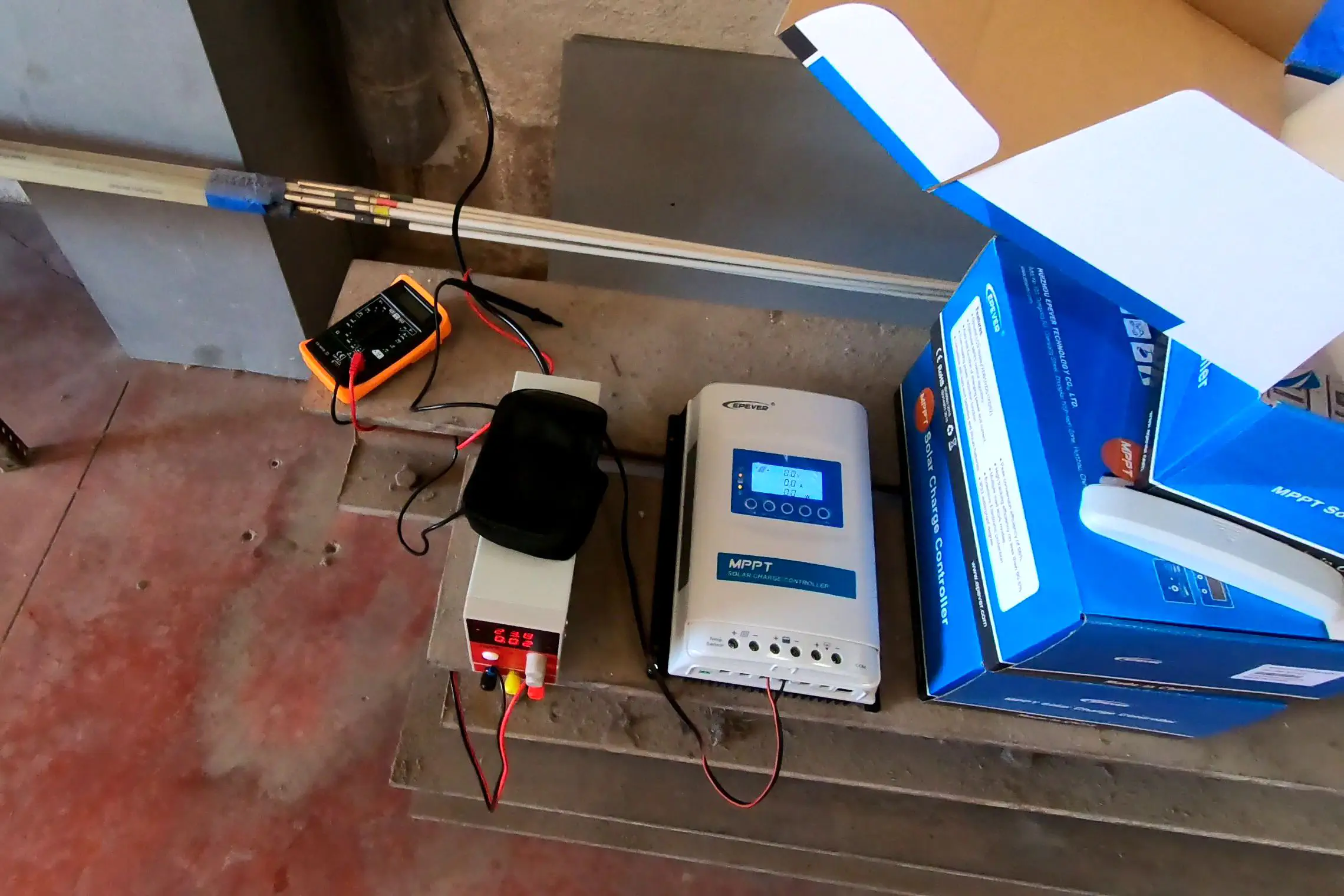 The EPEVER MPPT chargers being setup as a DC-to-DC charging solution.