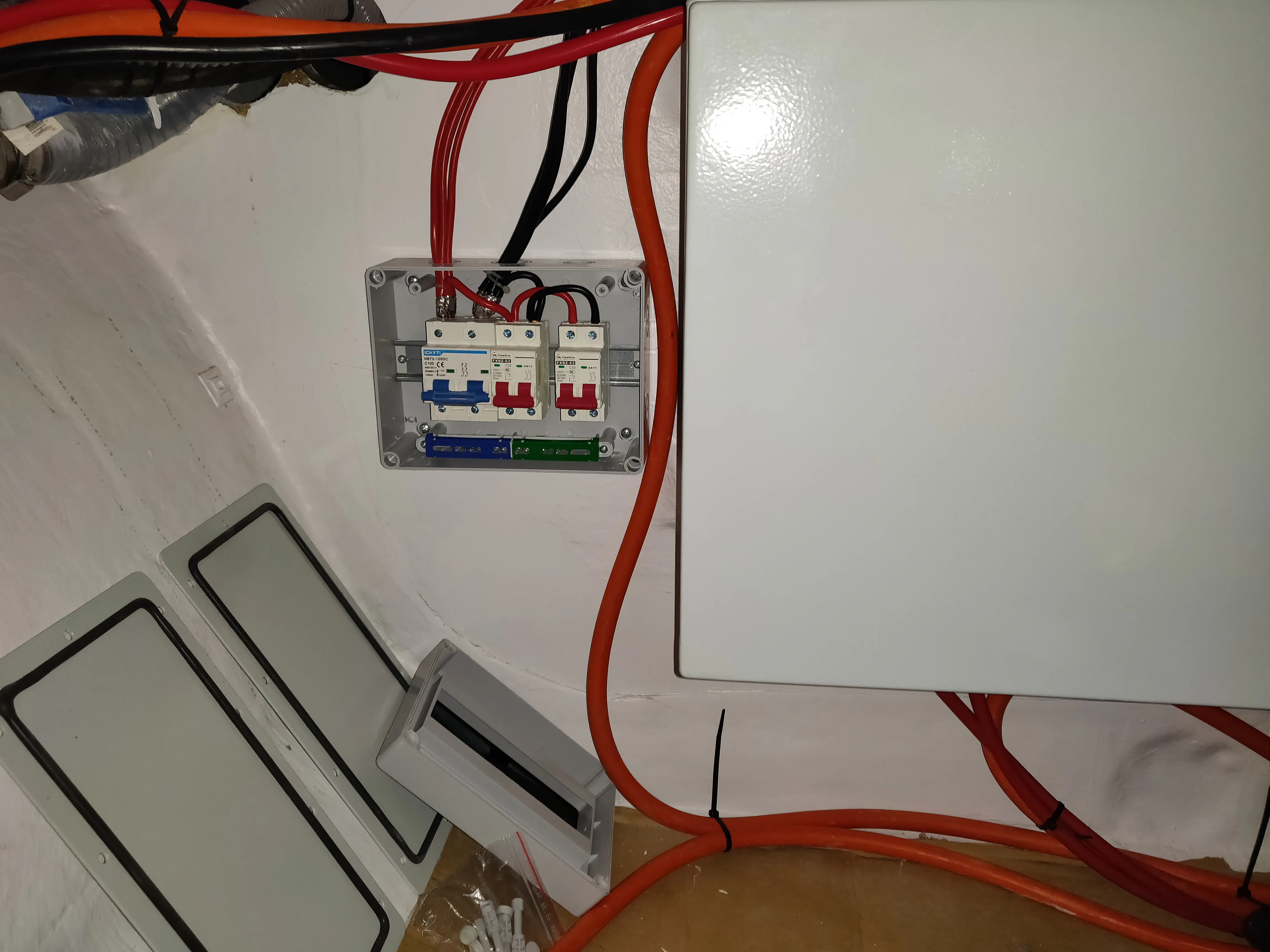 New electrical box with DC breakers for 96VDC circuits.