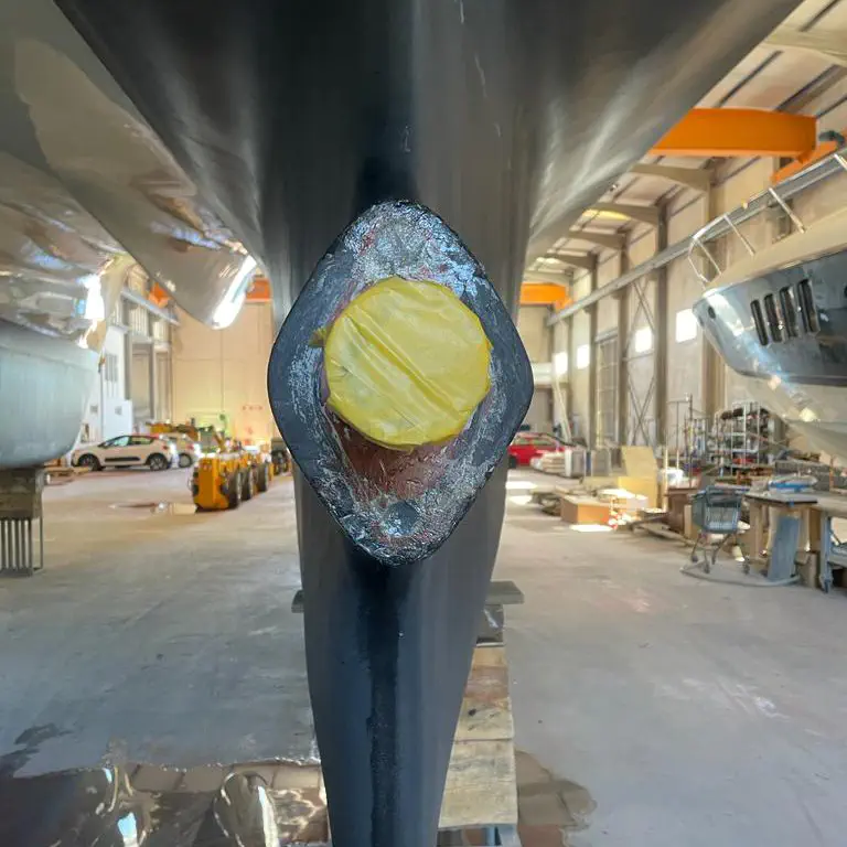 Tube d'étambot réinstallé et étanchéifié.