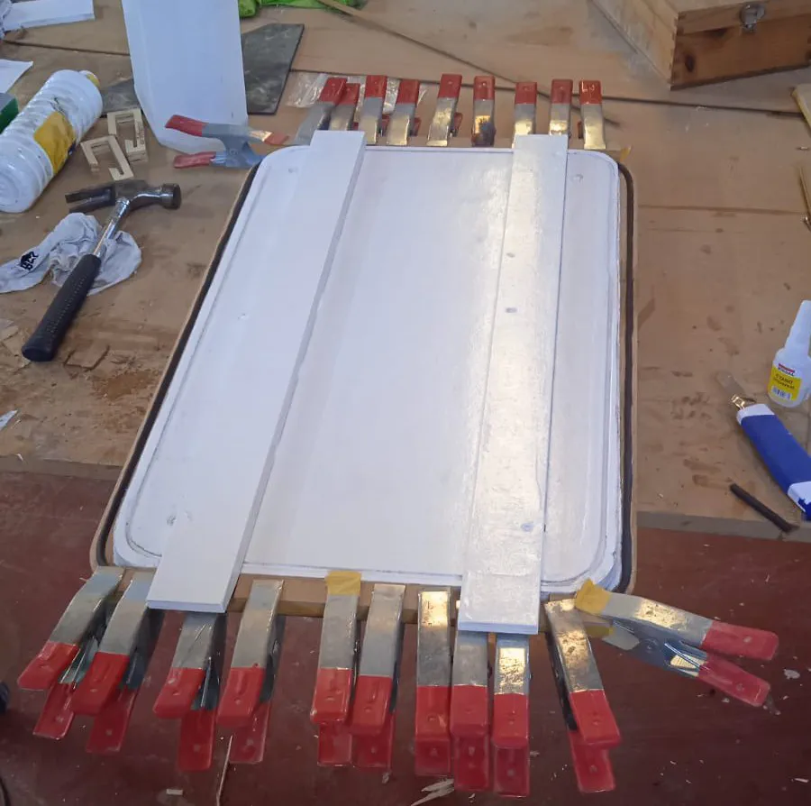 The newly constructed hatch cover made from the floor cutout.