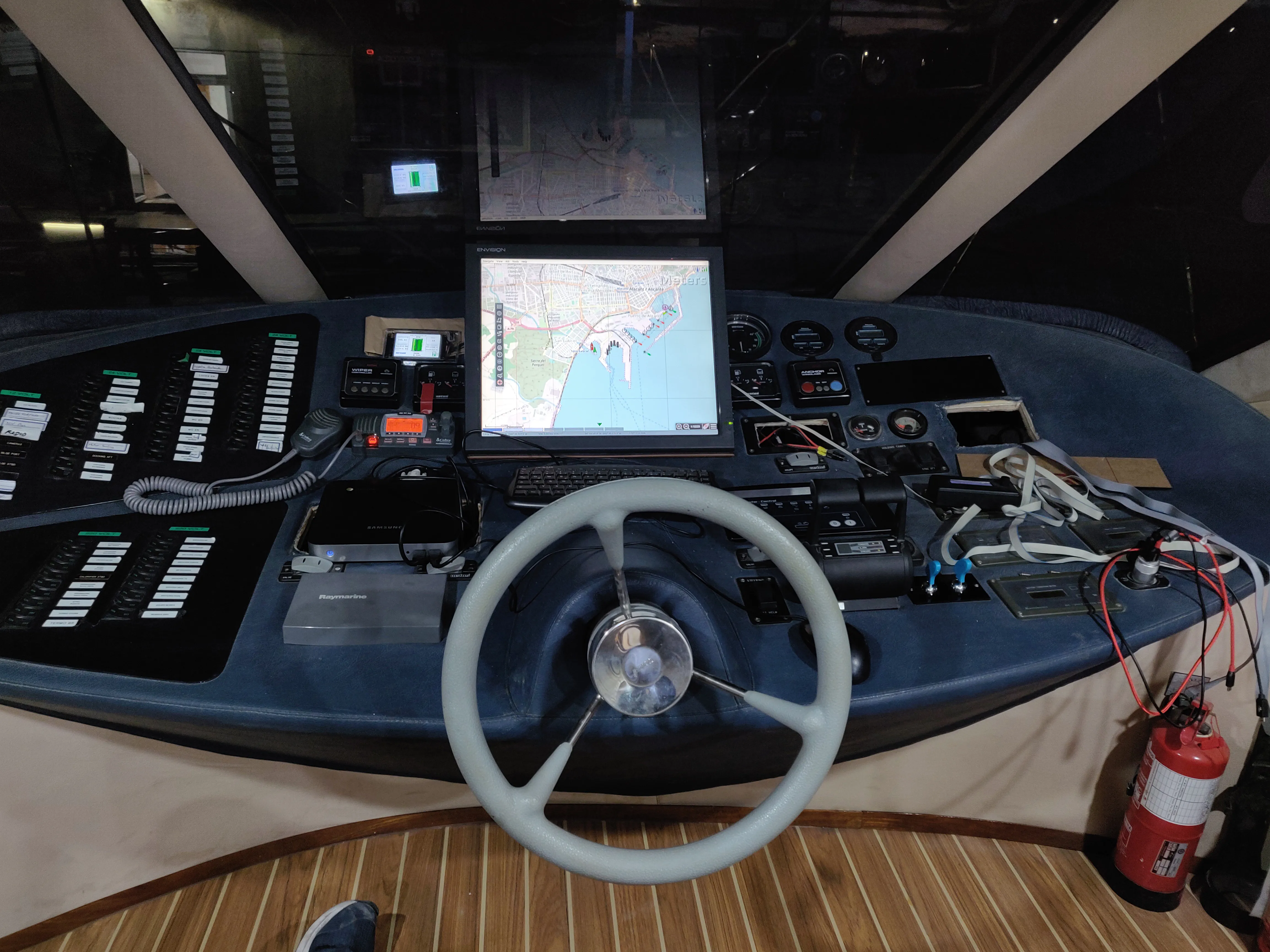 Our new navigation setup, powered by OpenCPN on a repurposed Chromebox. The newly installed navigation computer at the forward helm.