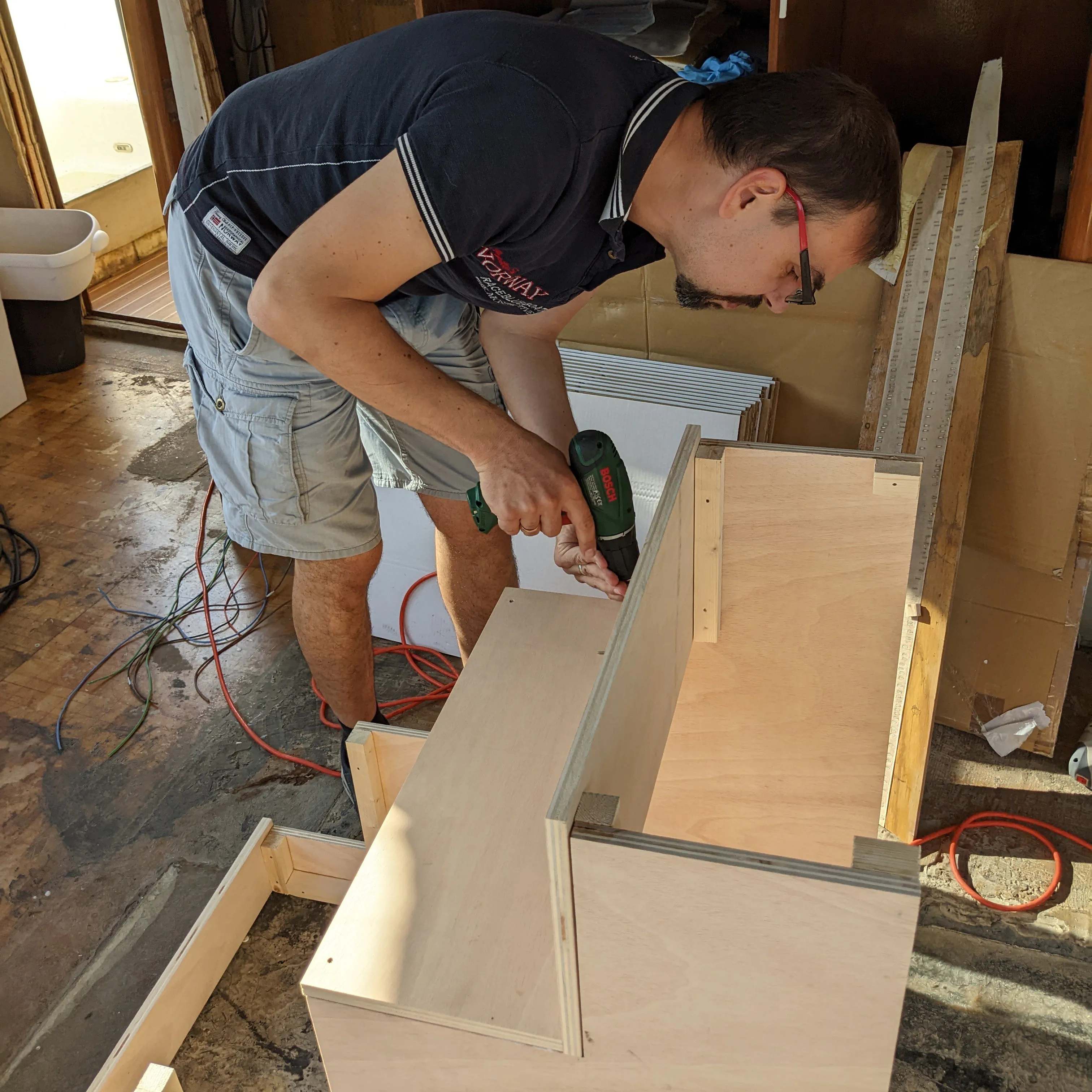 A much safer and more permanent solution for accessing the port hull. The new stairs installed in the port hull.