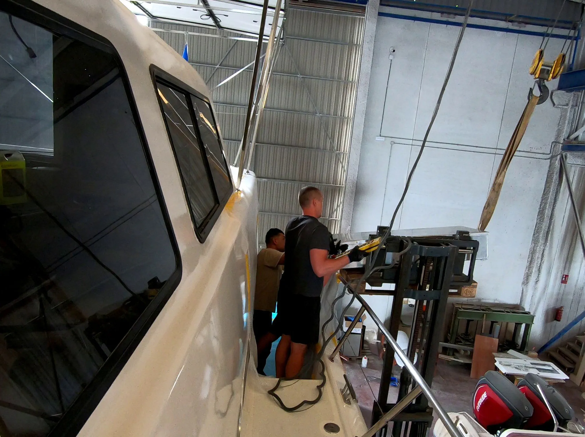 A battery on the forklift