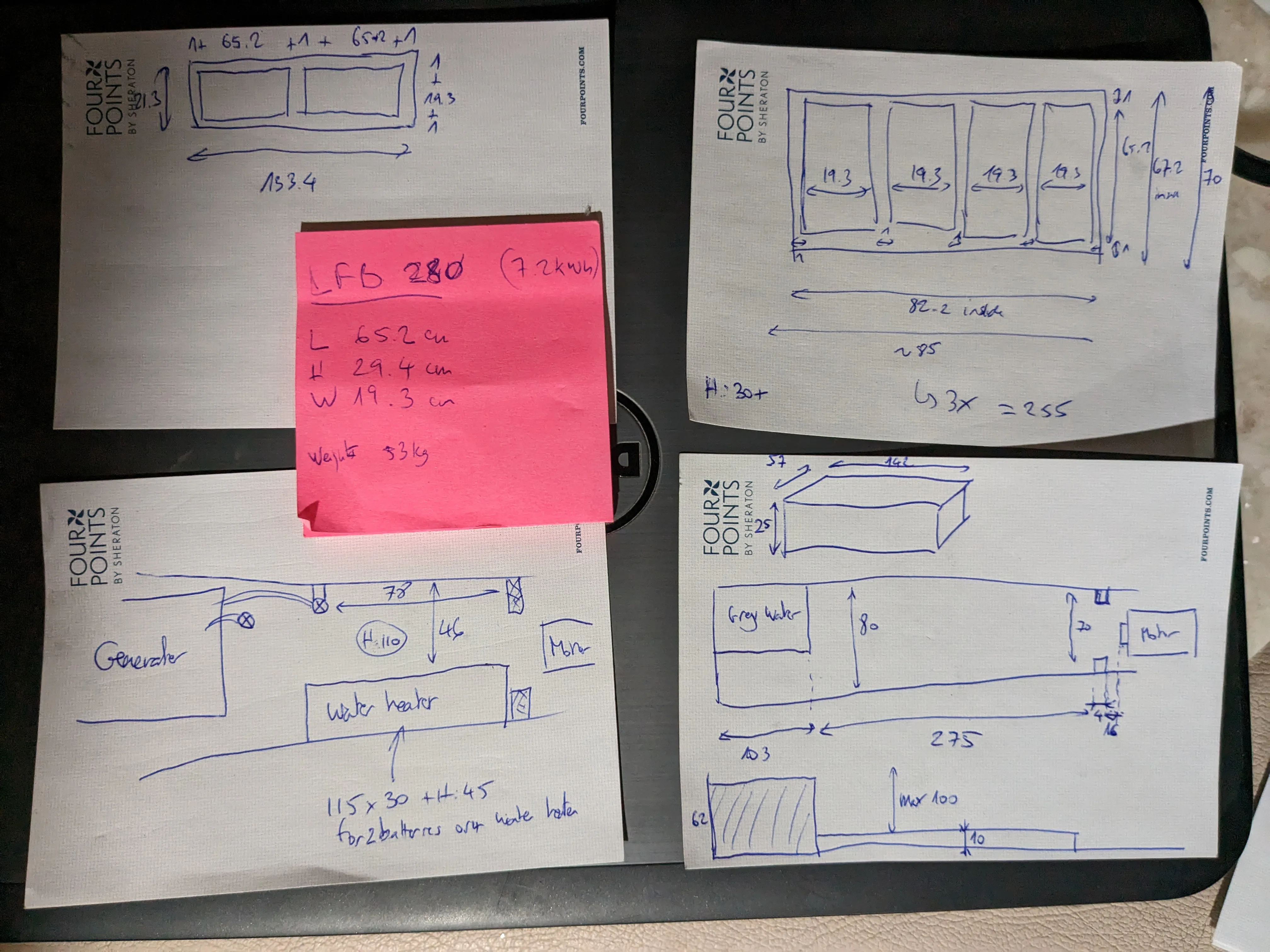 Hull and battery layout diagrams