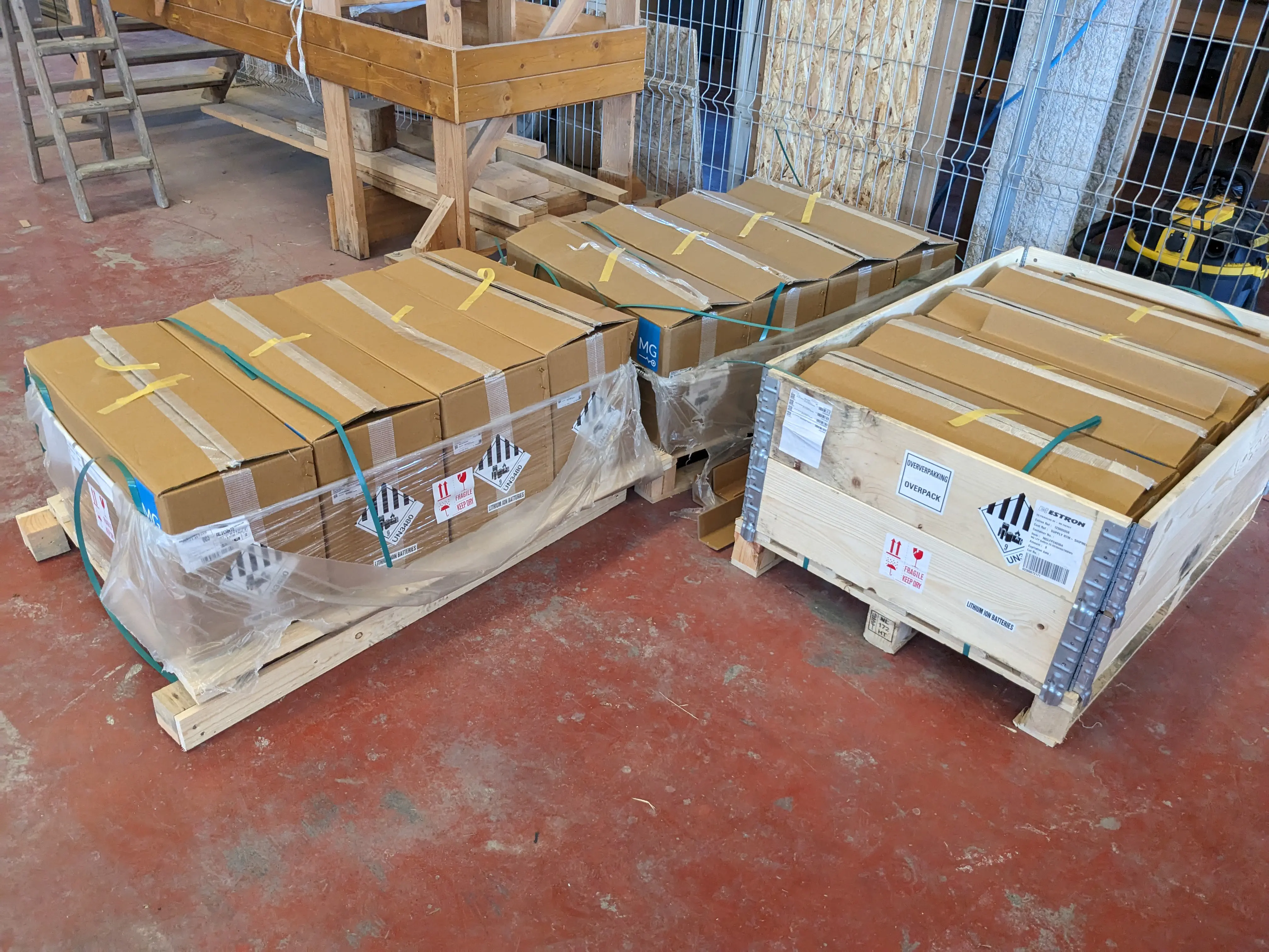 Batteries delivered on pallets