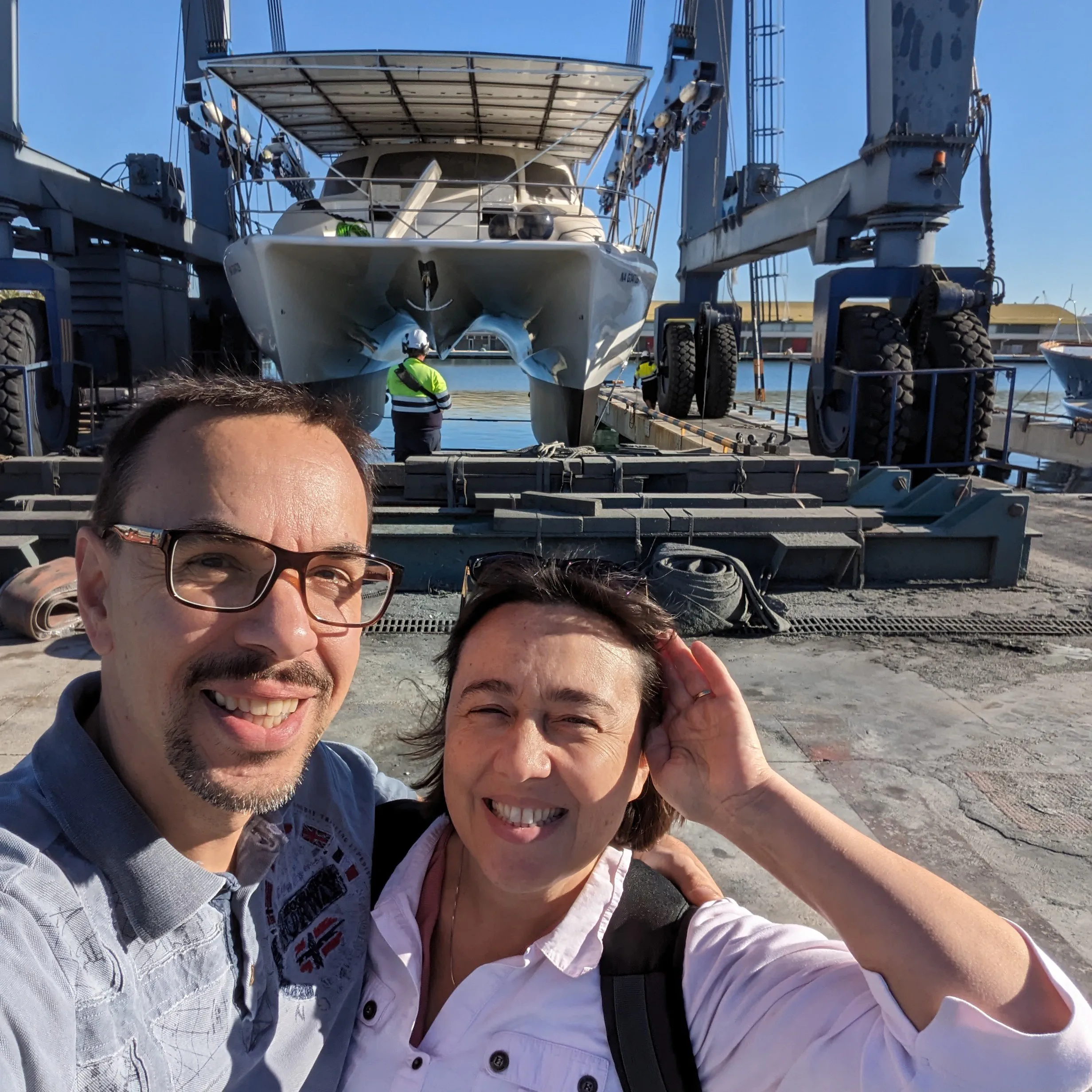 Escargot under the Travelift Escargot under the Travelift going to the water