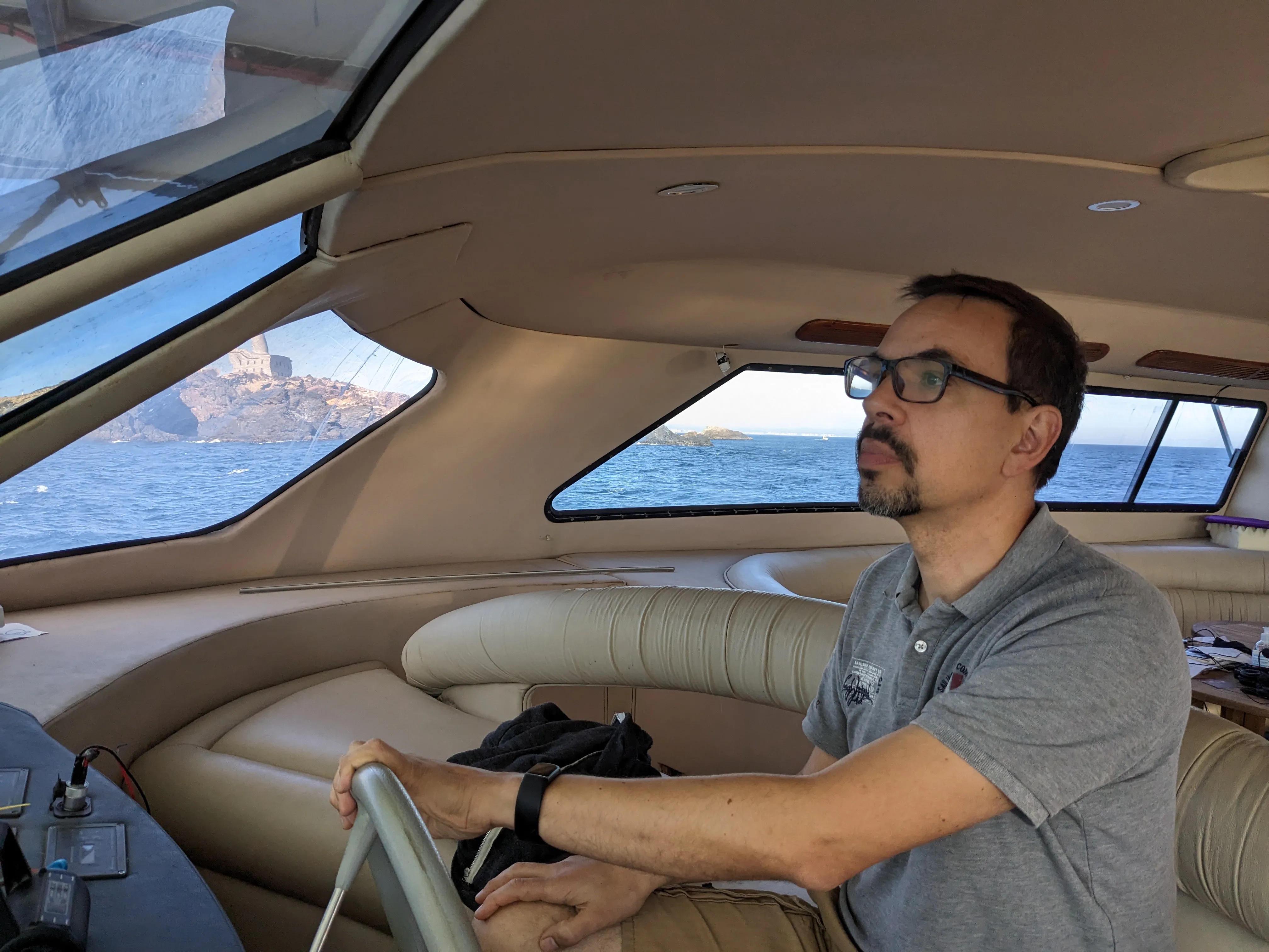 View of Passing Cape Palos from the Forward Helm View of passing Cape Palos from the Forward Helm