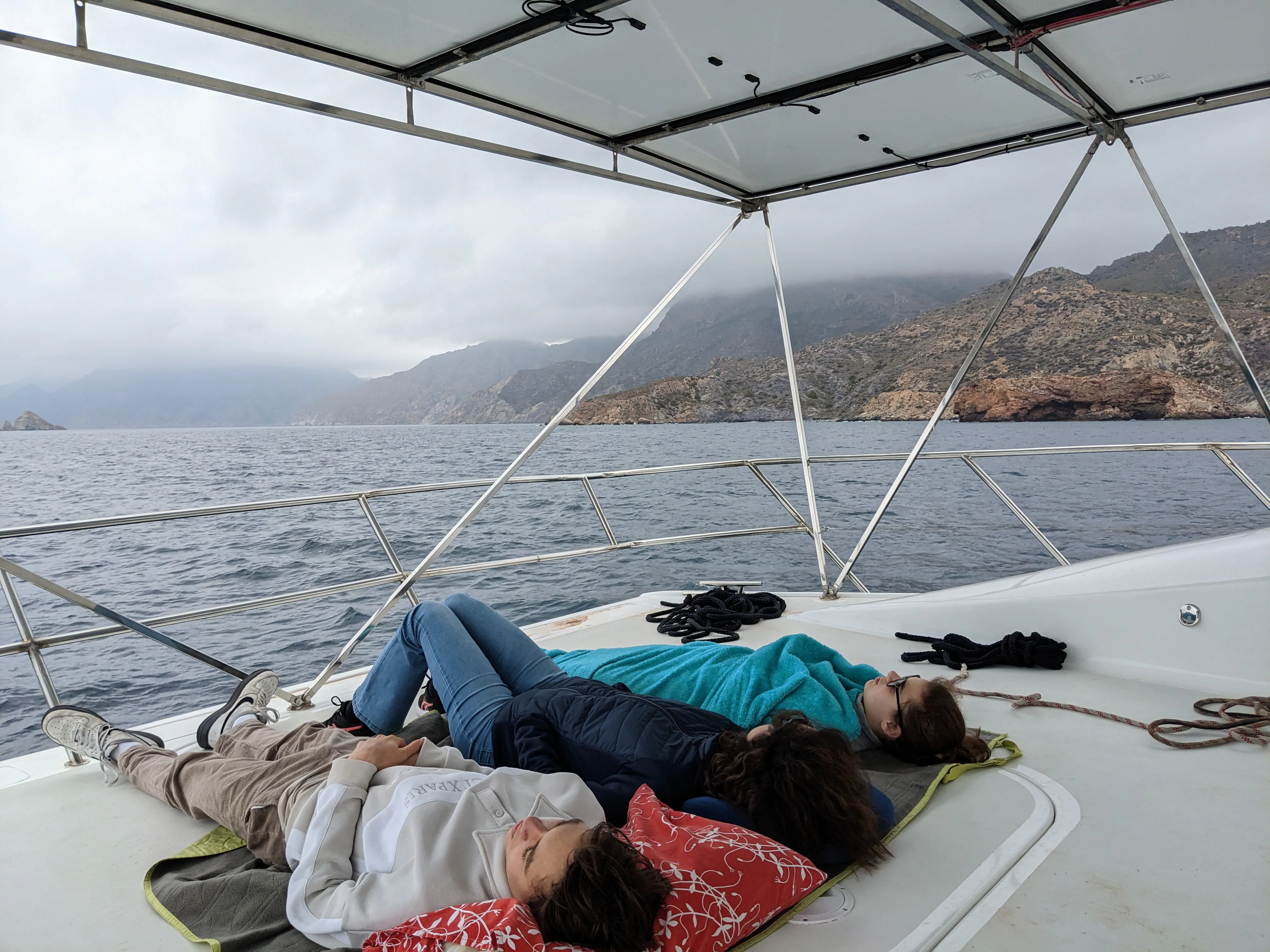 Enjoying the forward deck of Escargot with cloudy weather Enjoying the forward deck of Escargot with cloudy weather