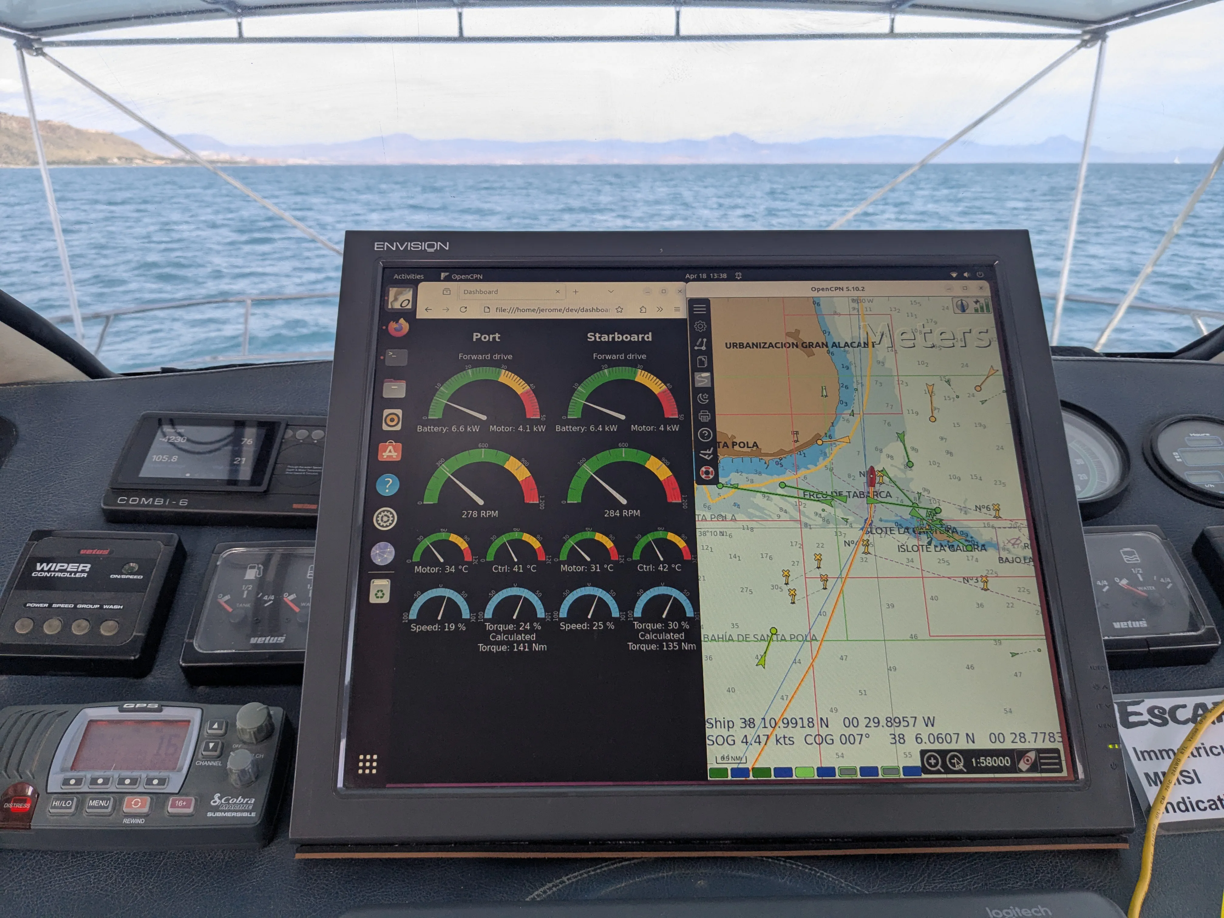 Navigating Traffic near Tabarca AIS display showing maritime traffic near Tabarca Island