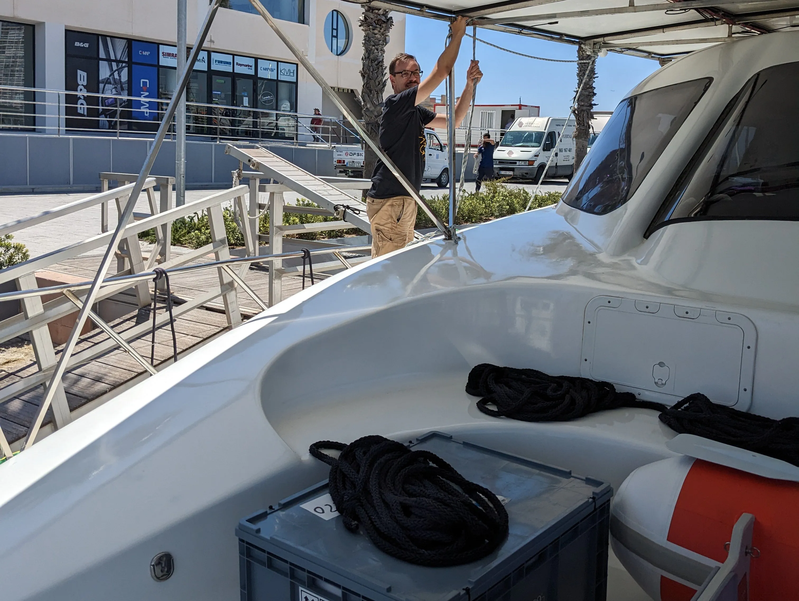 Liferaft Delivery Loading the new safety liferaft onto Escargot