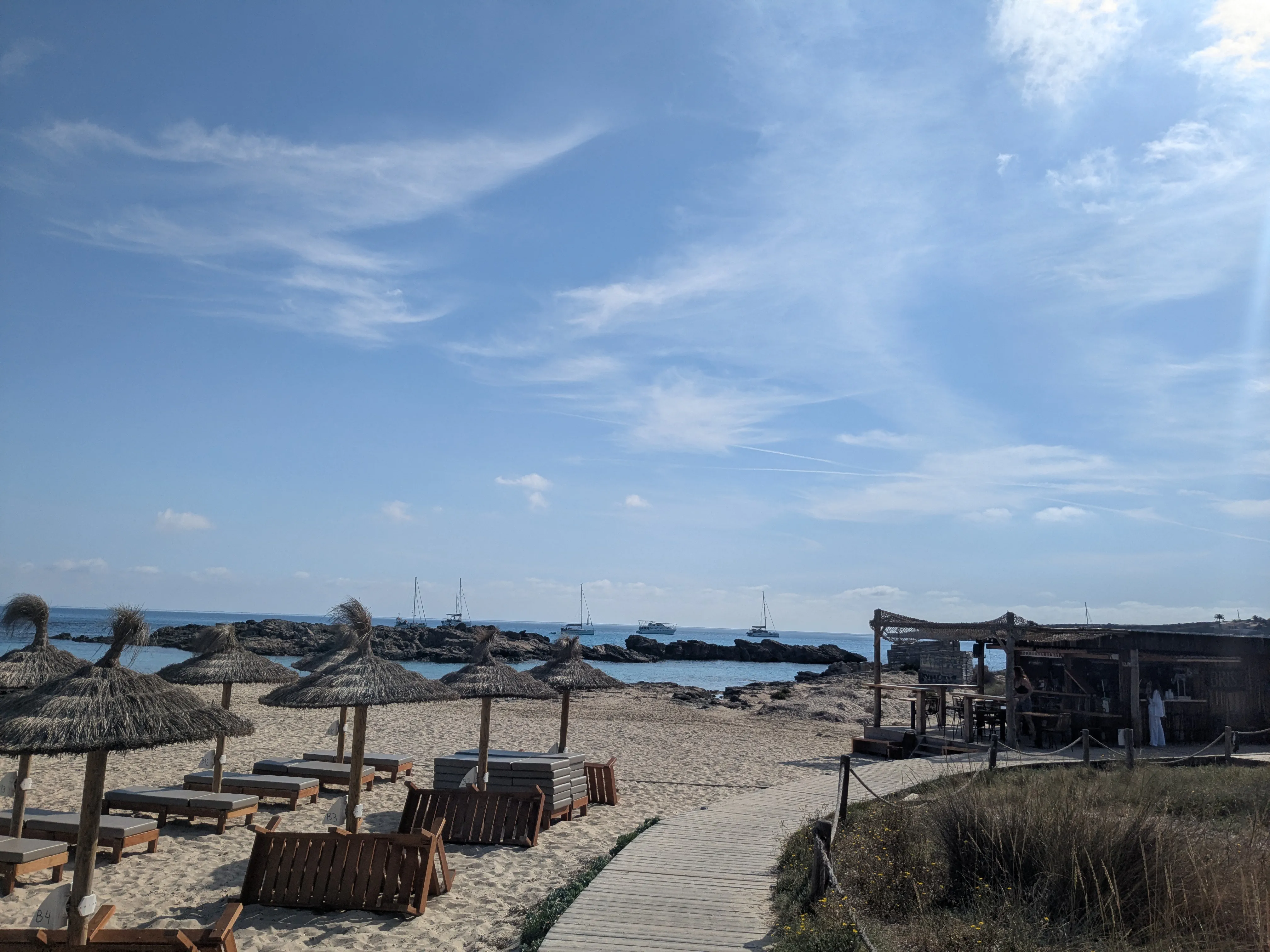 Es Pujols Beach View View of Escargot at anchor from the white sands of Es Pujols