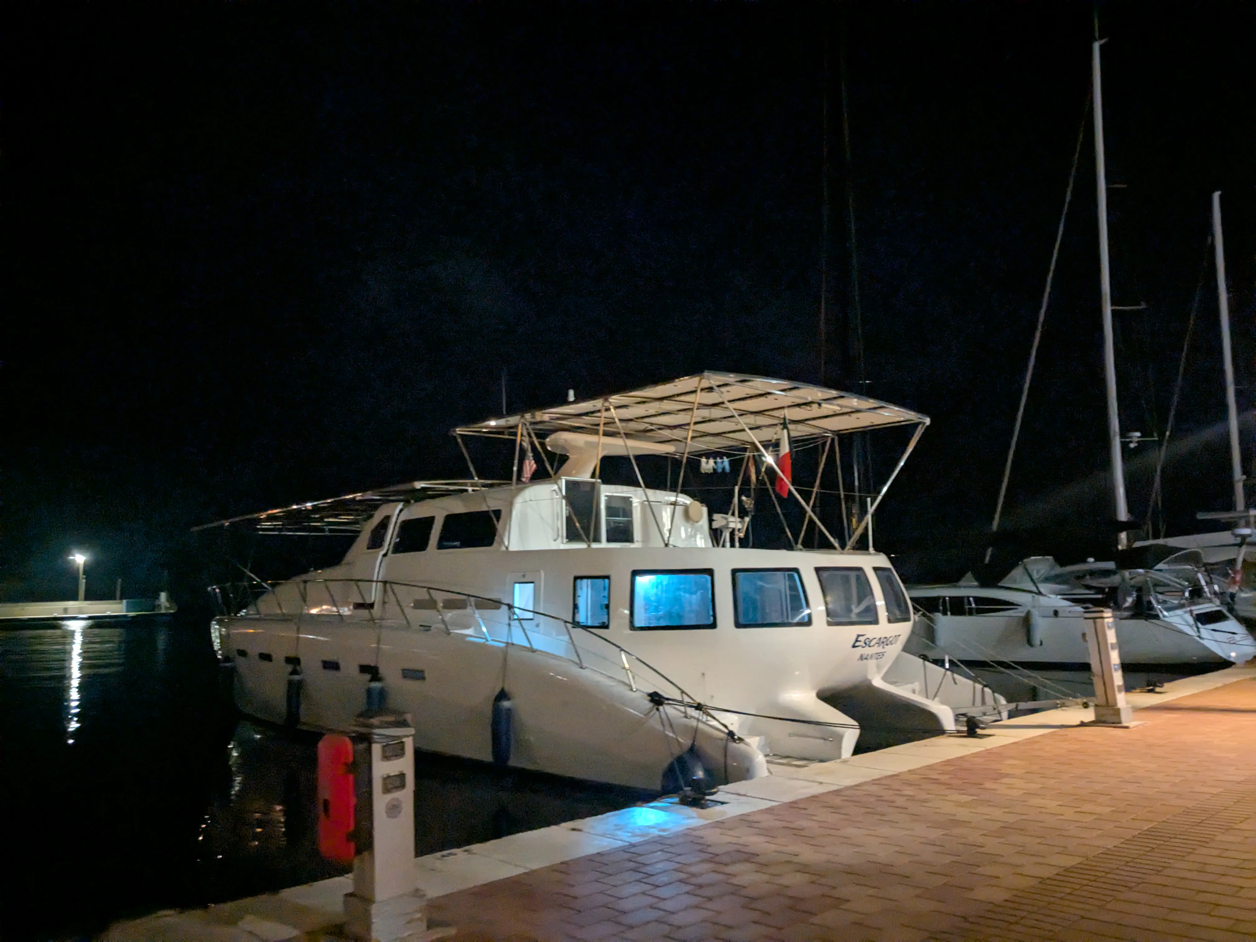 Moored in La Savina Escargot docked at Marina Port Formentera