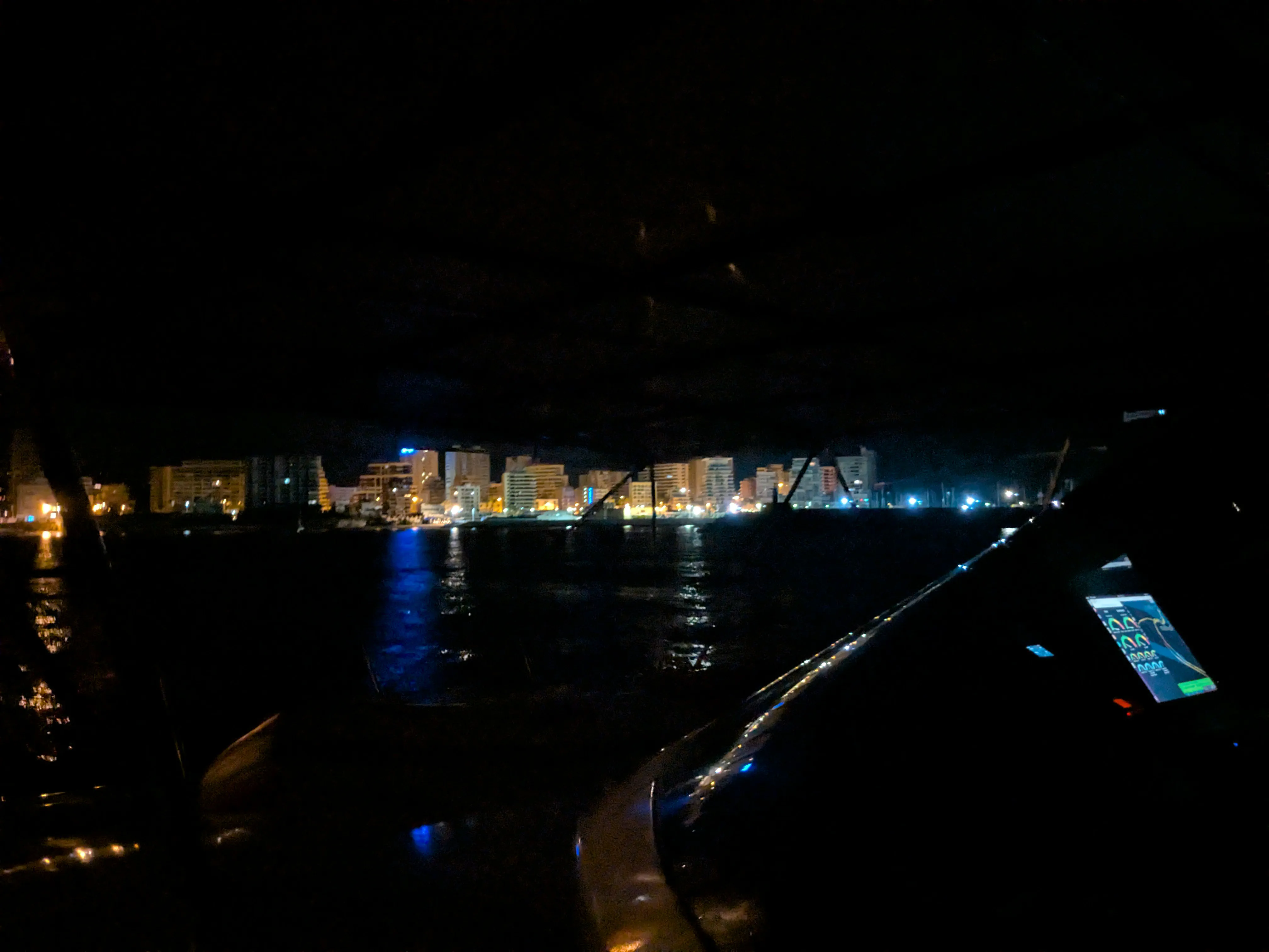 Night Arrival in Calpe The lights of Calpe viewed from the water at night